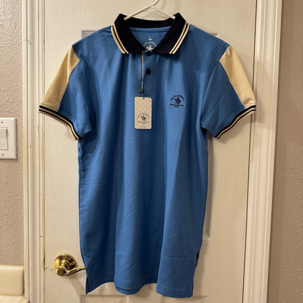 NWT Santa Barbara Polo & Racquet Club Polo Short Sleeves, Blue